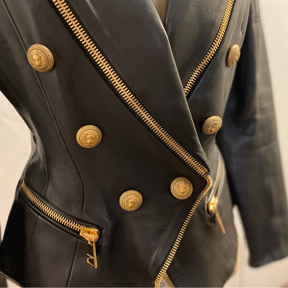 BALMAIN ZIPPER DETAILS LEATHER JACKET IN BLACK - Picture 8 of 16